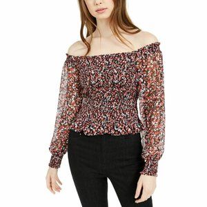 WILD LUXE WOMEN'S FLORAL SMOCKED BLOUSE SHIRT MED